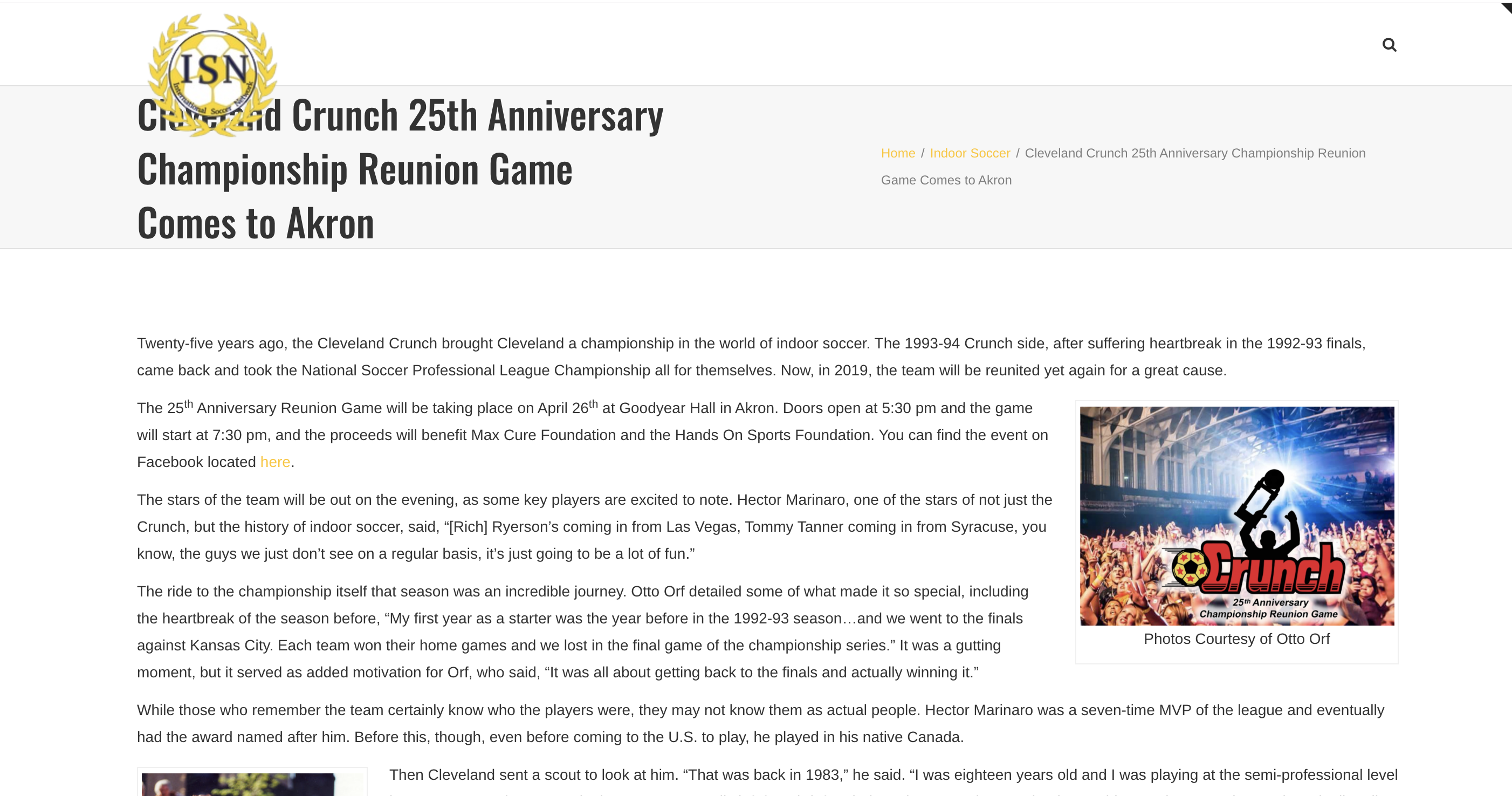 Cleveland Crunch 25th Anniversary Championship Reunion Game Comes to Akron